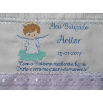 TOALHA DE BATIZADO ANJO NUVEM COM TIRA BORDADA